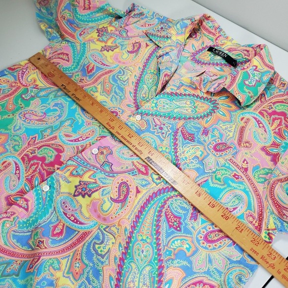 Lauren Ralph Lauren Women Tunic Shirt Size Large Button Up Paisley Casual Travel - Picture 8 of 11